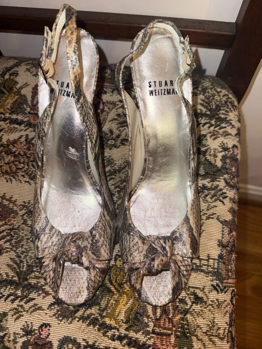✨ Stuart Weitzman Snakeskin Print Slingback Heels Size 7.5N Vintage Y2K